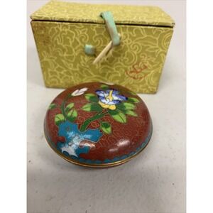 Antique Chinese  Green Cloisonné  Trinket  Vanity Dresser Box Lidded Jar Enamel